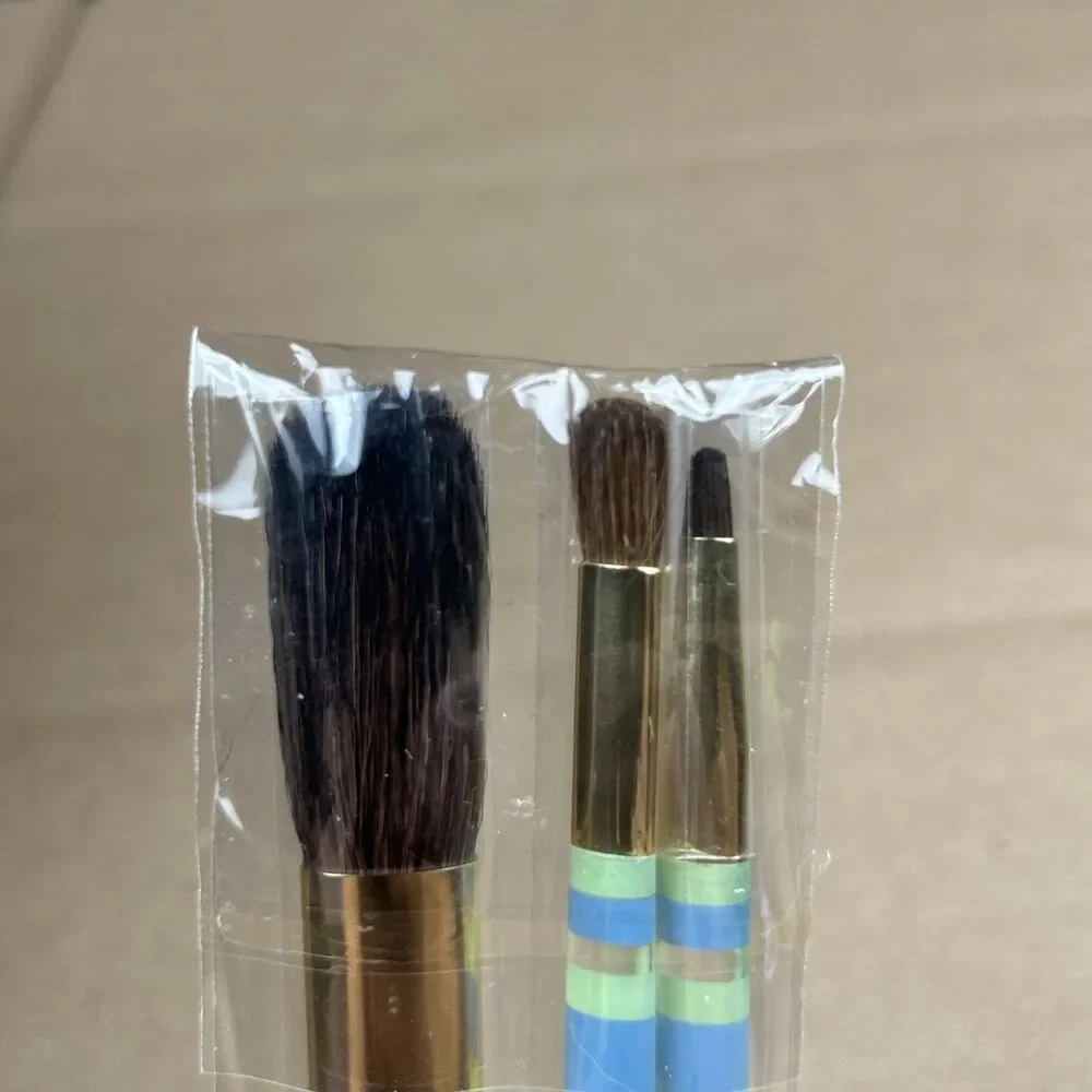 Estee Lauder Makeup Brush Set Of 3 Clear Green Blue Travel NEW